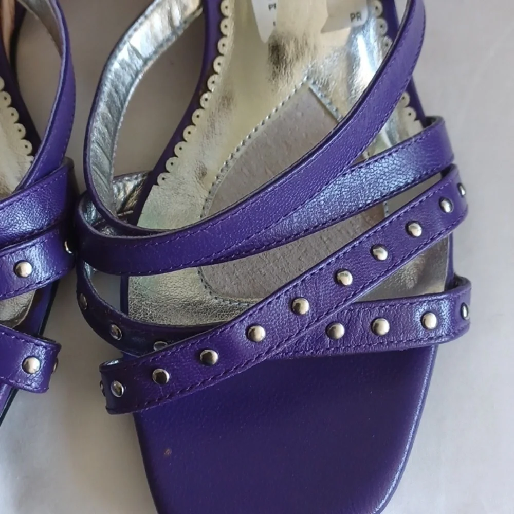 Ros Hommerson scrappy purple slingback, ankle strap sandals wedges, 7WW